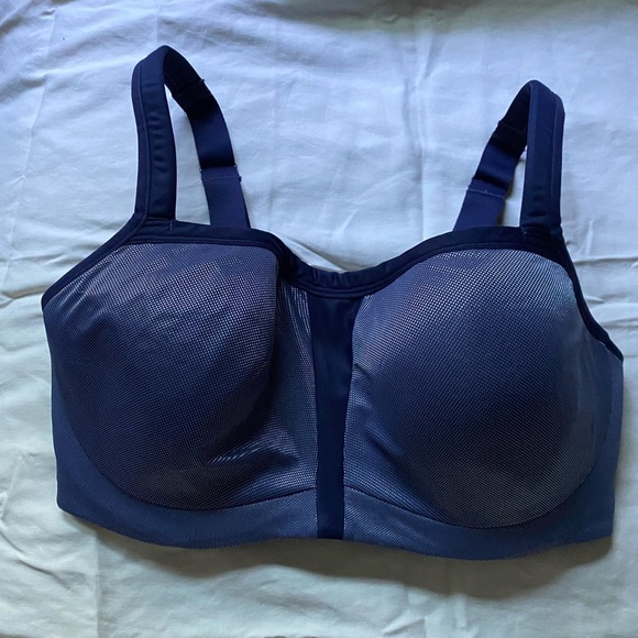 Le Mystere Silver Blue Underwire Thick Strap High Support Molded Cup Bra Sz 38DD - Picture 1 of 6